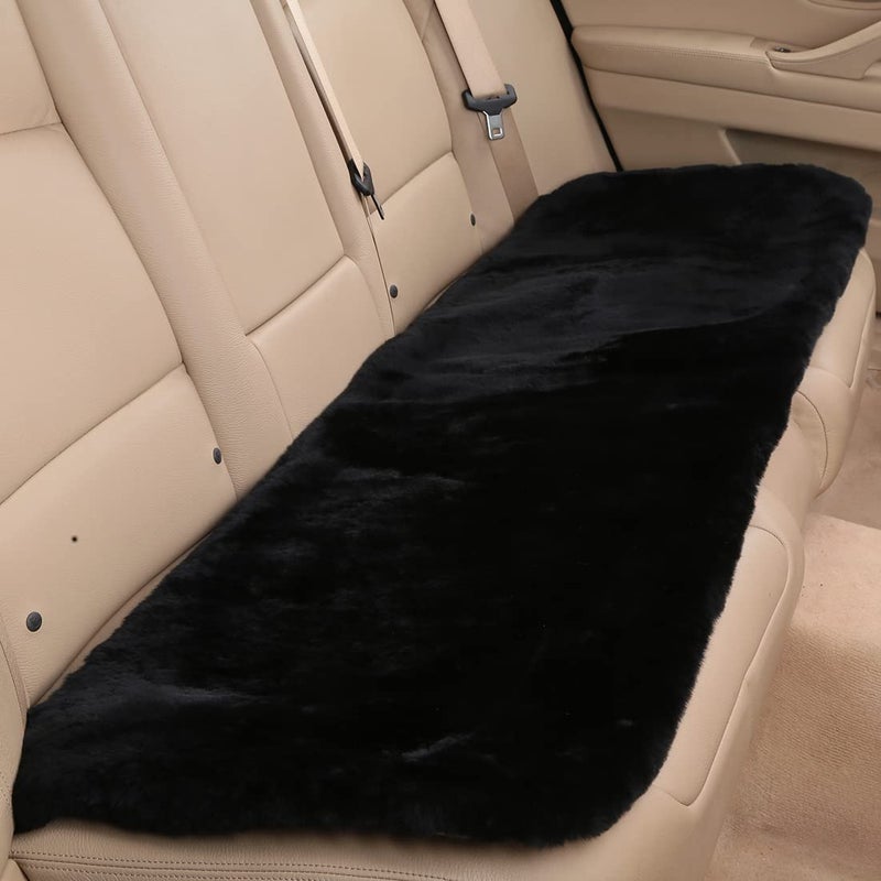 OGLAND Fluffy Genuine Australia Sheepskin Car Seat Cover for Auto Interior Accessories with Soft Fuzzy Wool Eco-Friendly Natural Fur Non-Slip (Black, Back) - Image 1